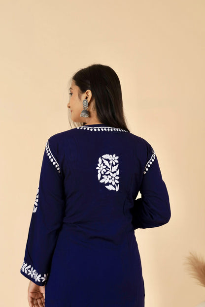 Mahira Modal Long Chikankari Kurti (Navy Blue)