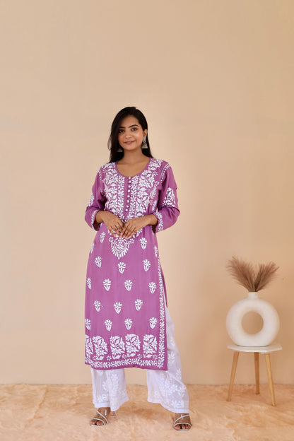 Mahira Modal Long Chikankari Kurti (Purple)