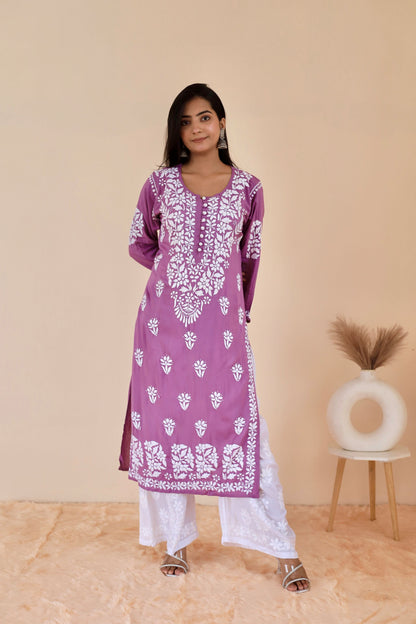 Mahira Modal Long Chikankari Kurti (Purple)