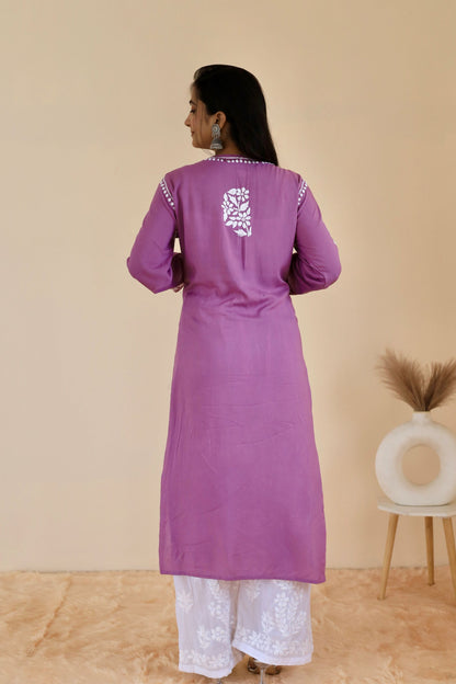 Mahira Modal Long Chikankari Kurti (Purple)