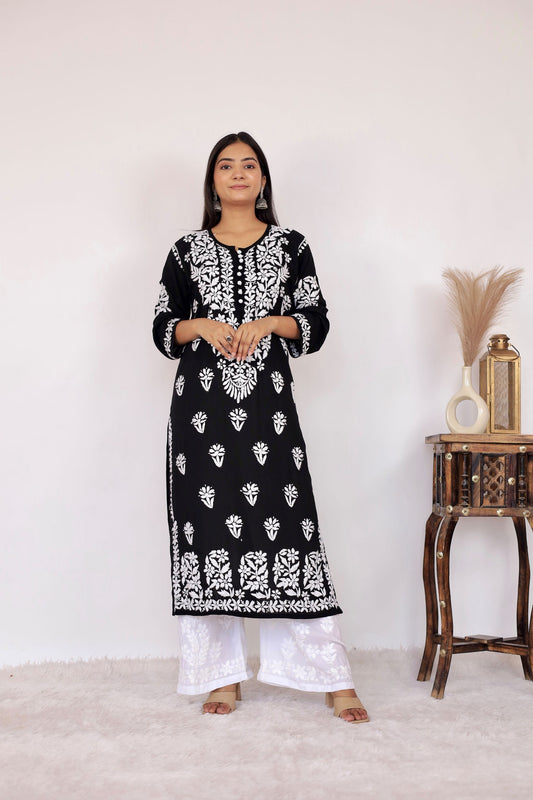 Mahira Modal Long Chikankari Kurti( Black)