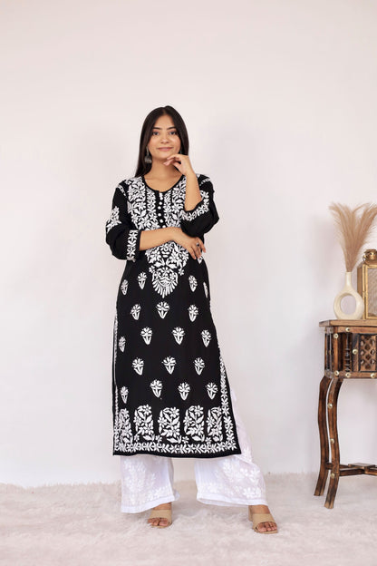 Mahira Modal Long Chikankari Kurti( Black)