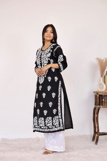 Mahira Modal Long Chikankari Kurti( Black)