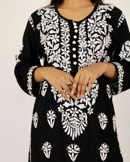 Mahira Modal Long Chikankari Kurti( Black)