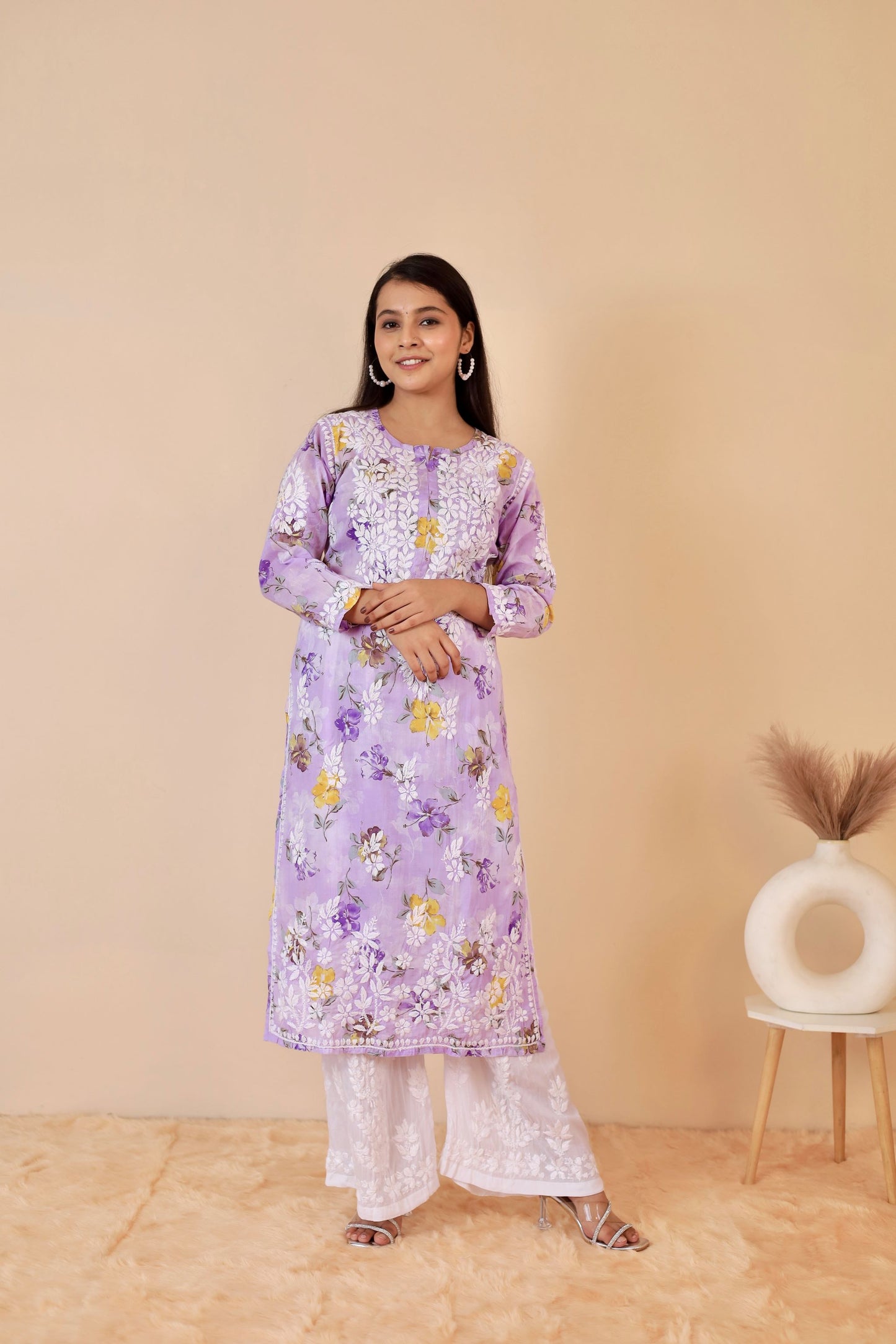 Rahat Long Mul chinkankari Kurti ( Lavender)