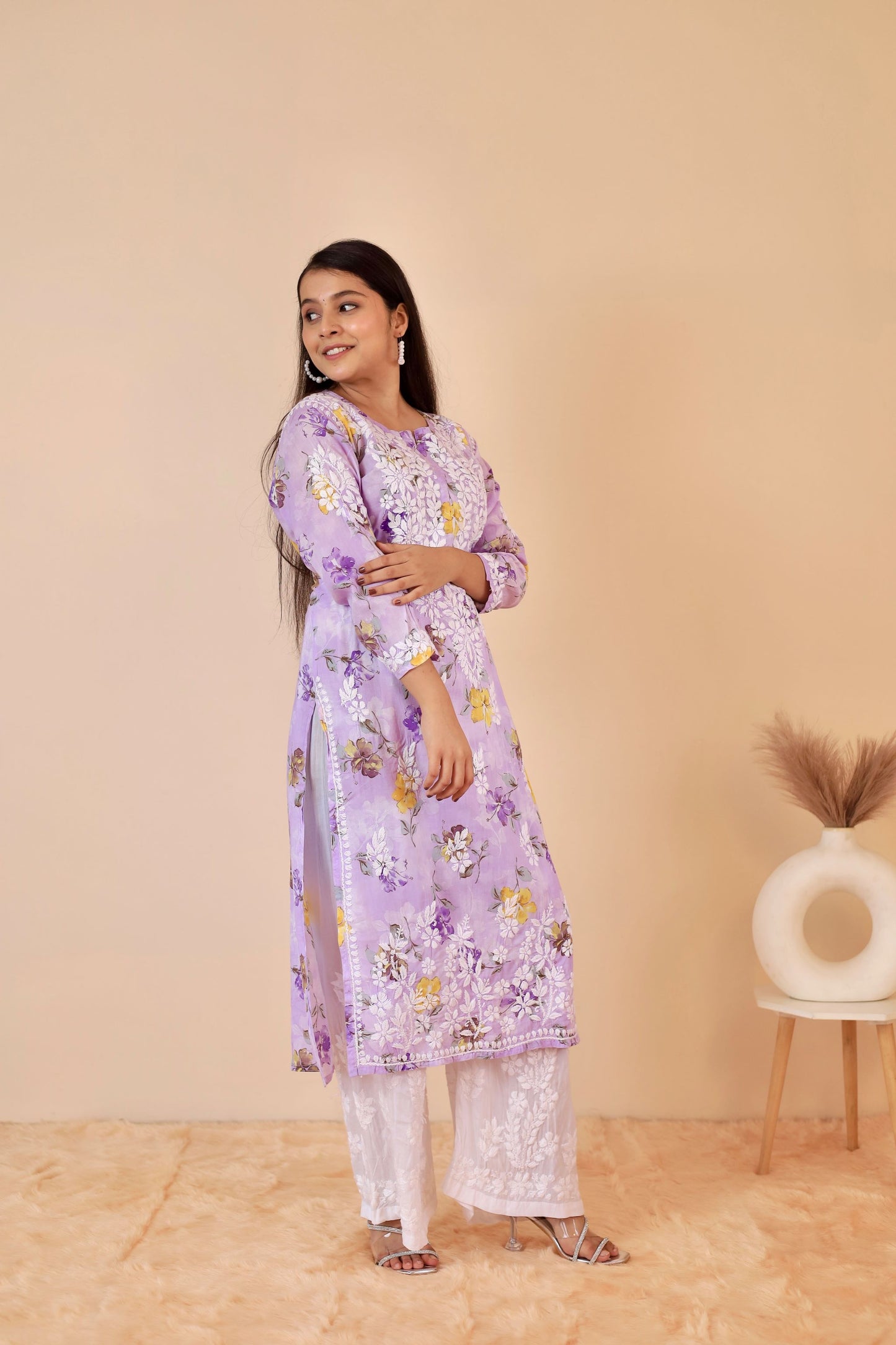 Rahat Long Mul chinkankari Kurti ( Lavender)