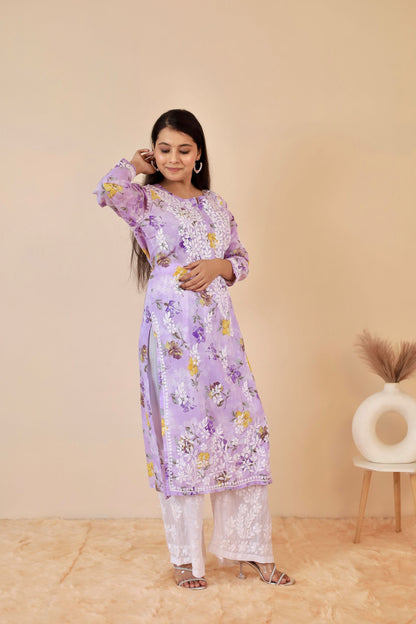 Rahat Long Mul chinkankari Kurti ( Lavender)