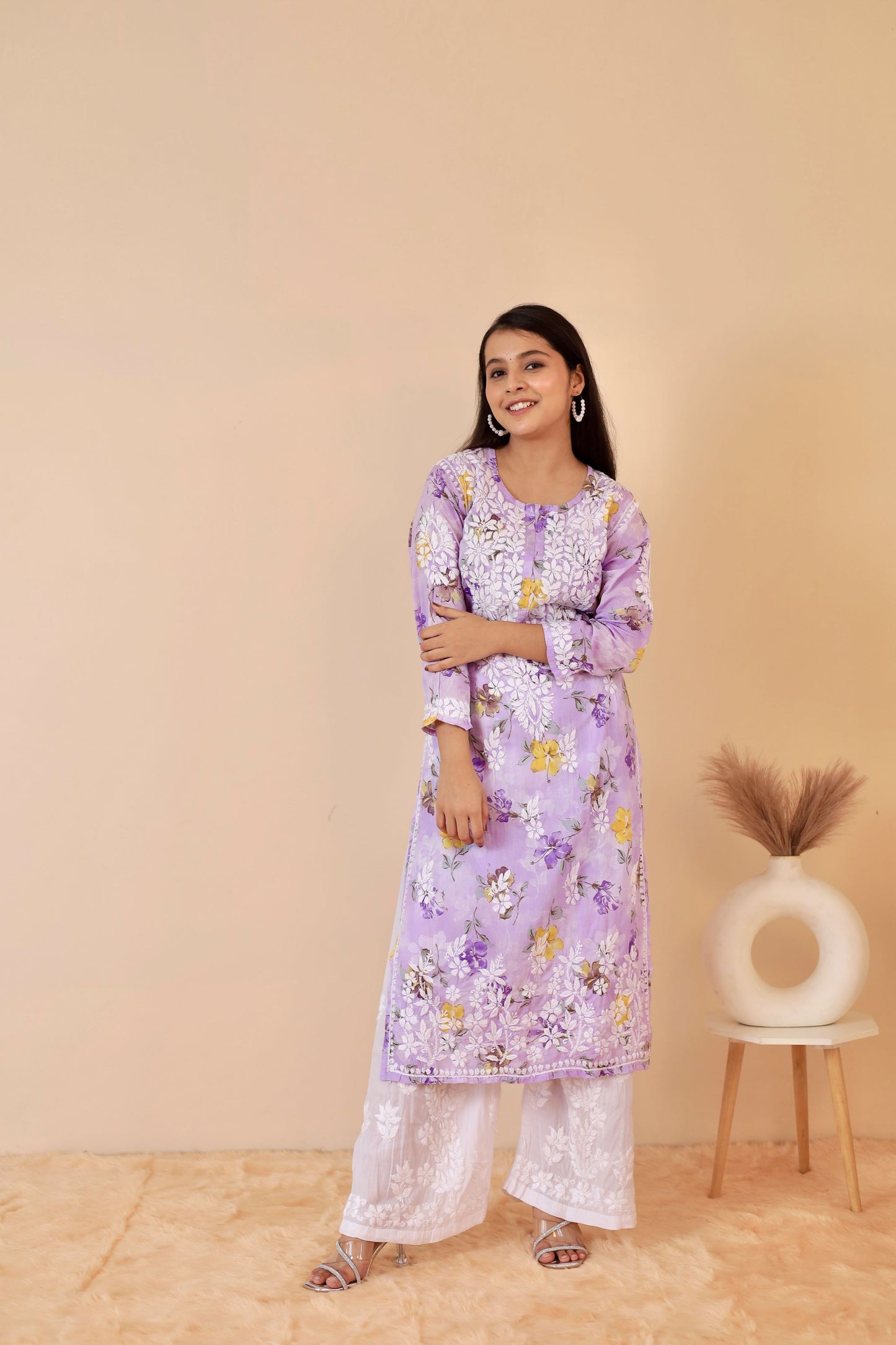 Rahat Long Mul chinkankari Kurti ( Lavender)