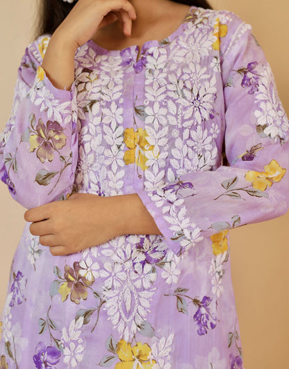 Rahat Long Mul chinkankari Kurti ( Lavender)