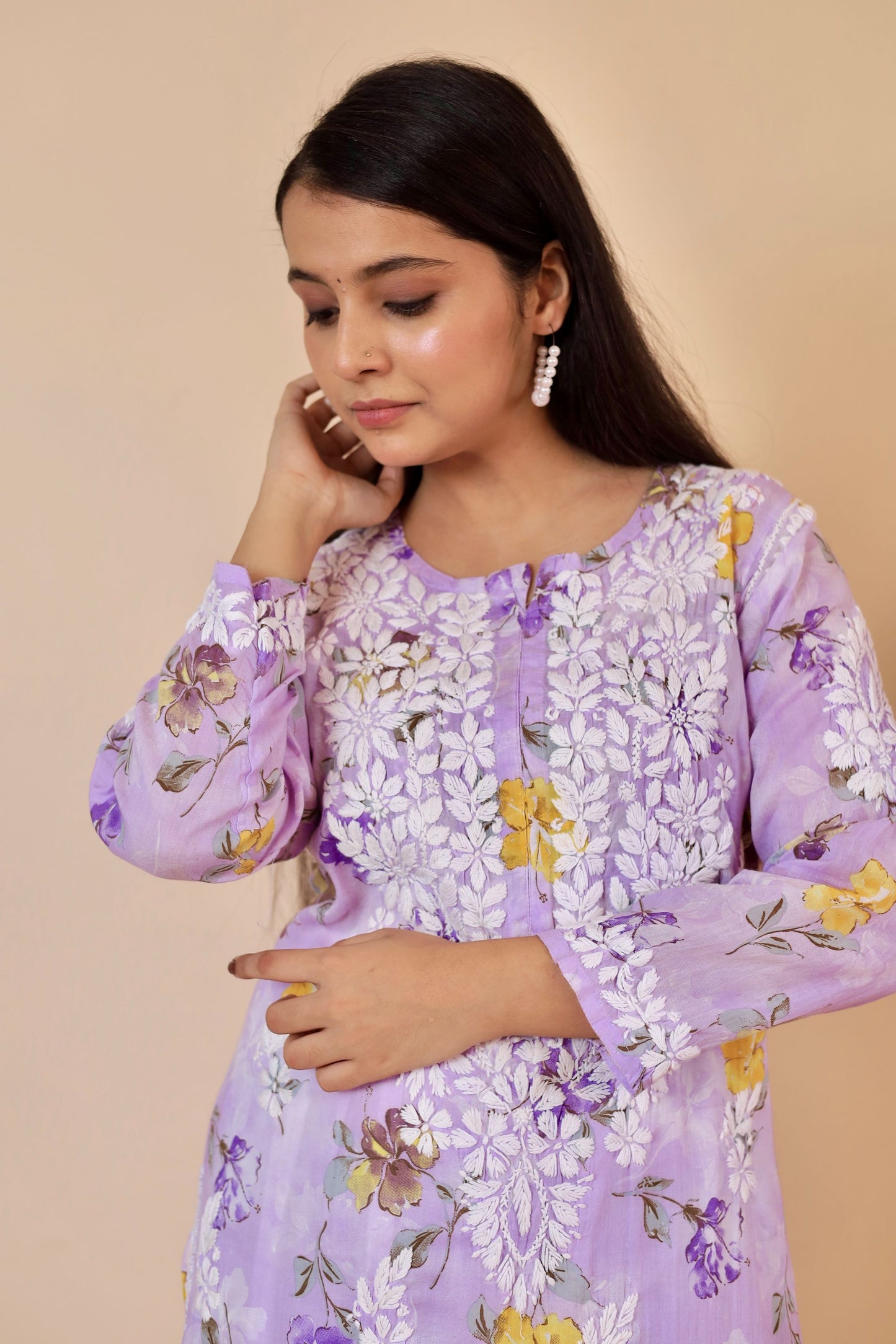 Rahat Long Mul chinkankari Kurti ( Lavender)