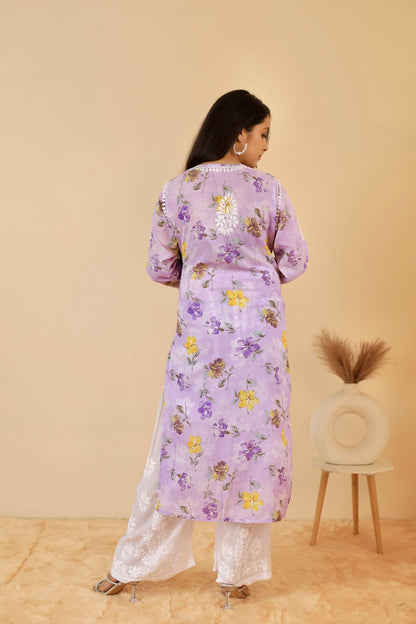 Rahat Long Mul chinkankari Kurti ( Lavender)