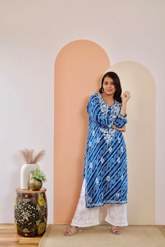 Naaz Long Chikankari Kurti in Blue