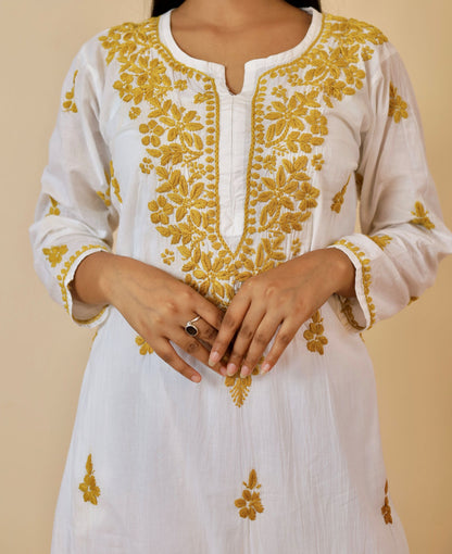 Heba Cotton Chikankari Kurti and palazzo set ( Mustard yellow)