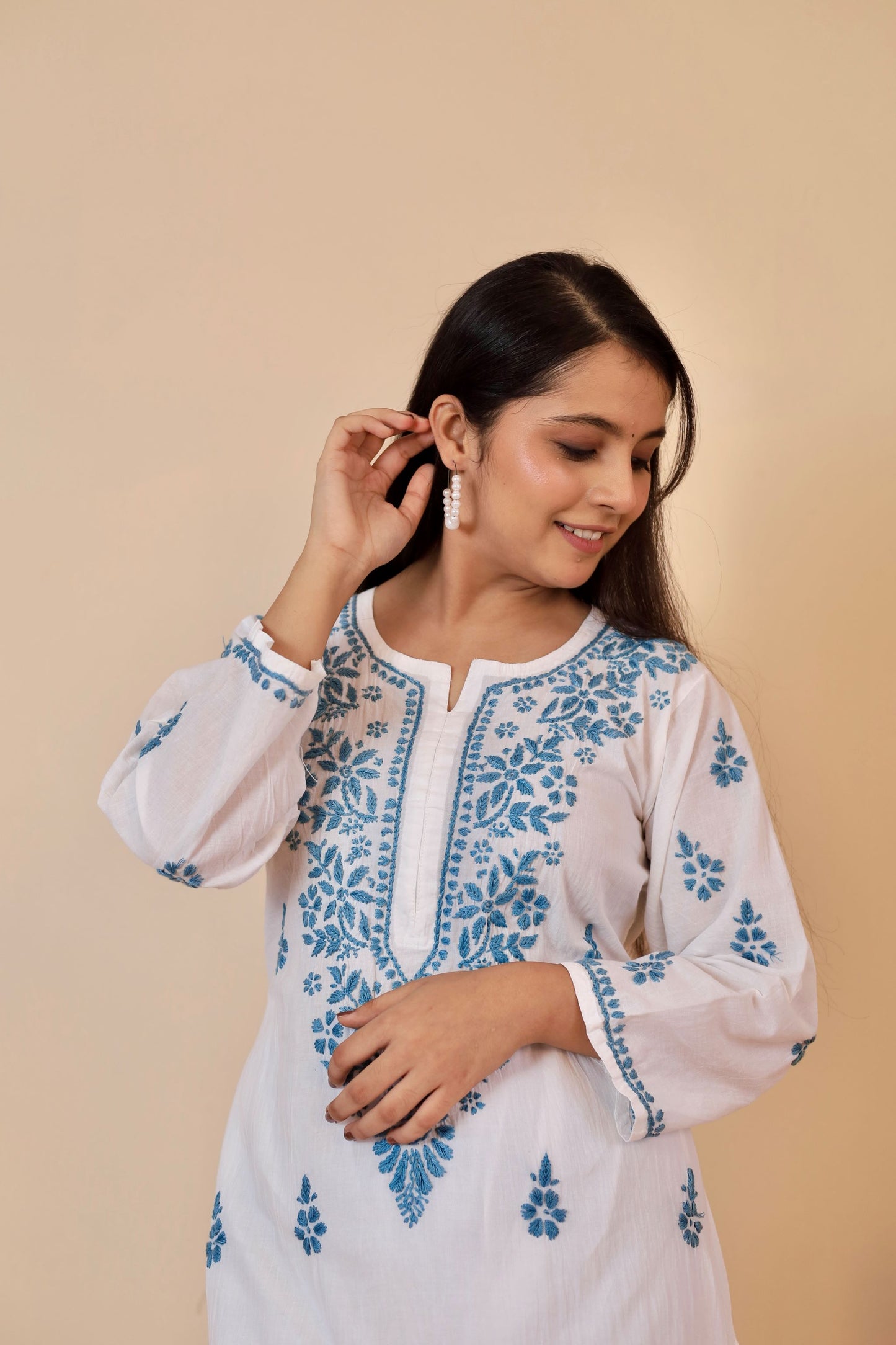 Heba cotton Chikankari Kurti and palazzo set ( Sky Blue )