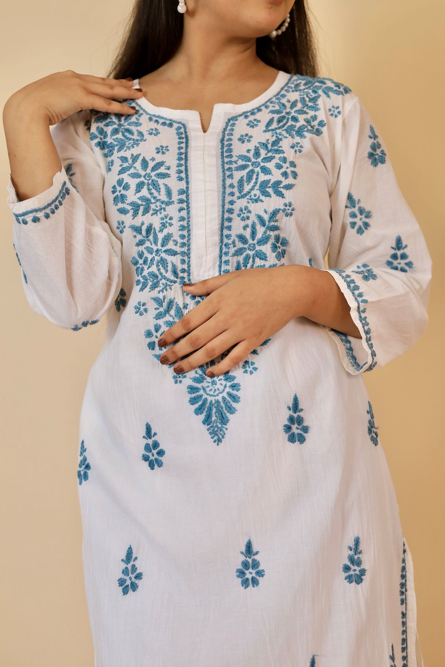 Heba cotton Chikankari Kurti and palazzo set ( Sky Blue )