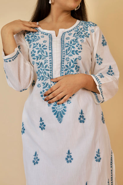 Heba cotton Chikankari Kurti and palazzo set ( Sky Blue )