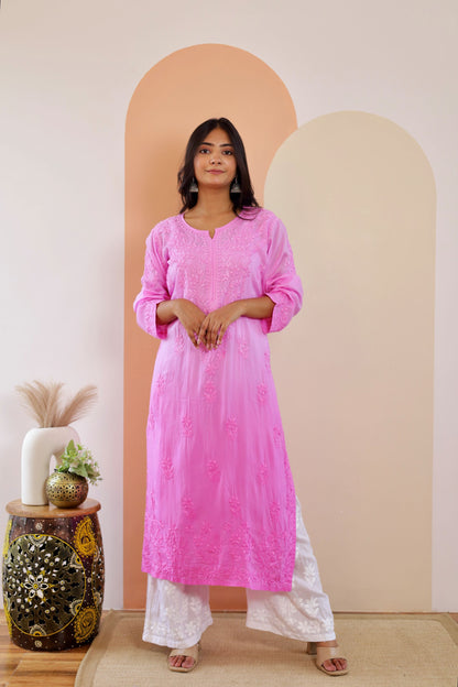 Riya Premium Modal Chikankari Kurti and Palazzo set ( Pink )