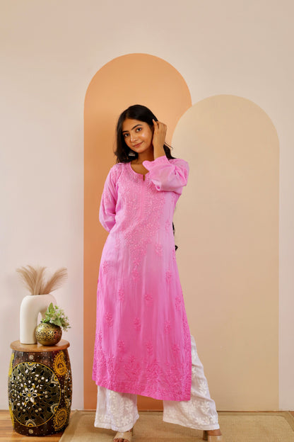 Riya Premium Modal Chikankari Kurti and Palazzo set ( Pink )