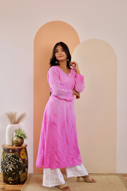 Riya Premium Modal Chikankari Kurti and Palazzo set ( Pink )