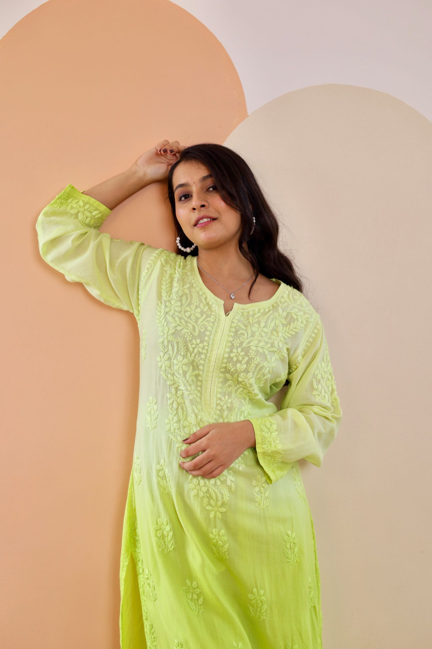 Riya Premium Modal Chikankari Kurti and Palazzo set ( Parrot green )