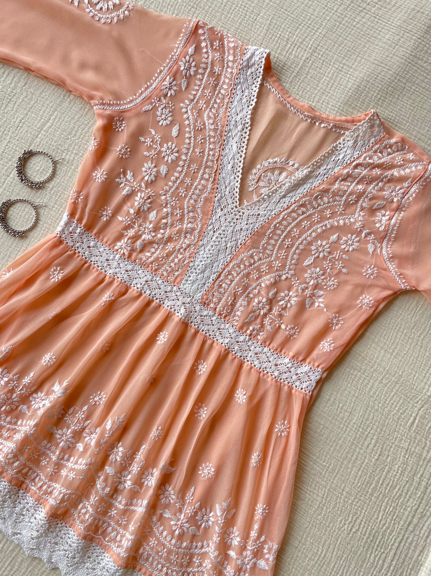 Chikankari Peplum Kurti (Peach)