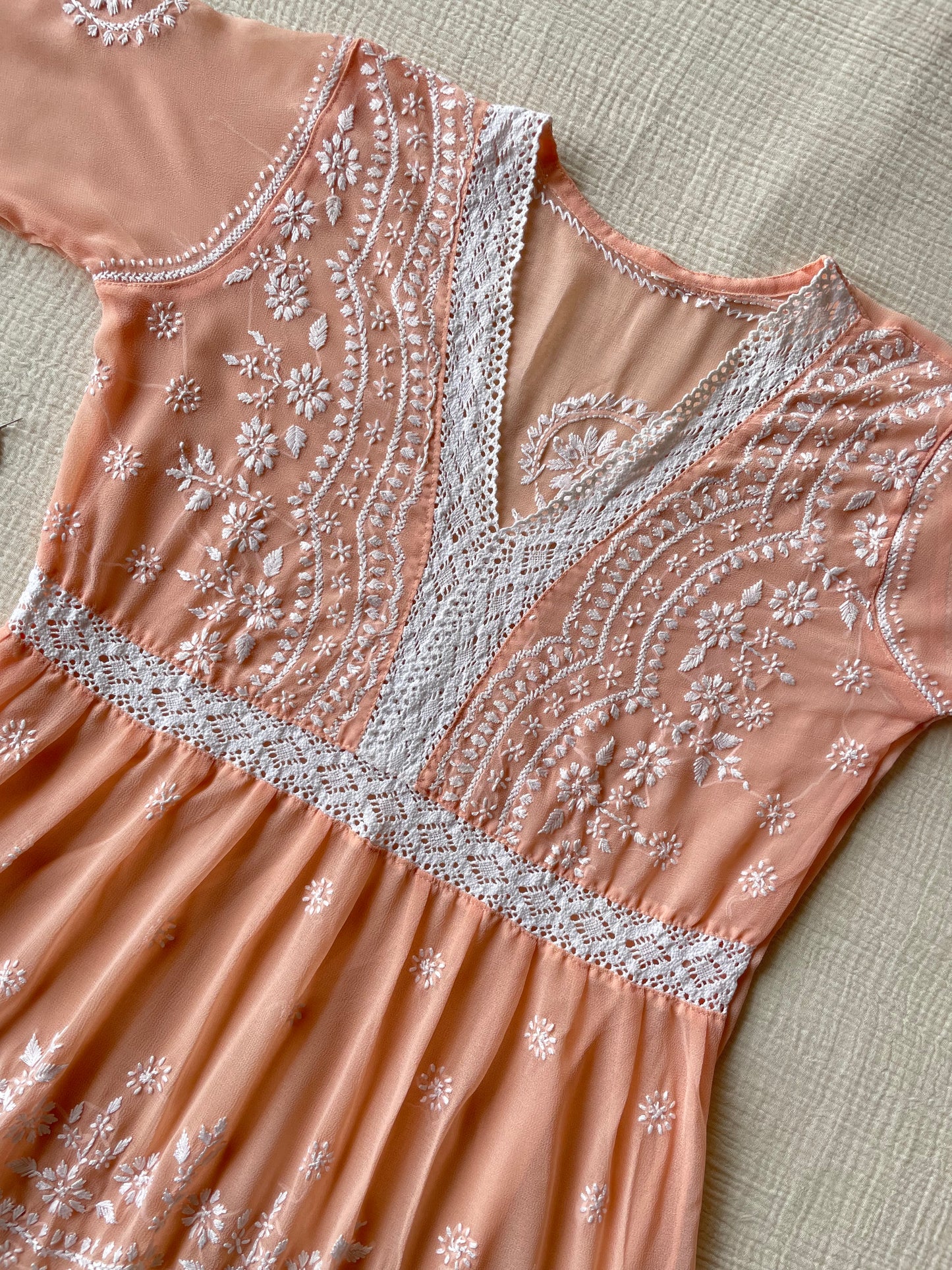 Chikankari Peplum Kurti (Peach)