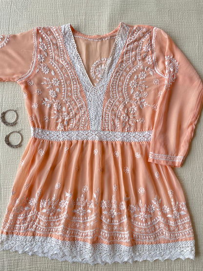 Chikankari Peplum Kurti (Peach)