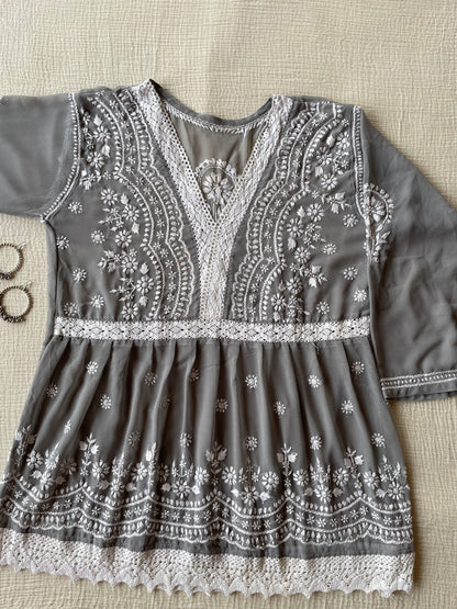 Chikankari Peplum Kurti (Grey)