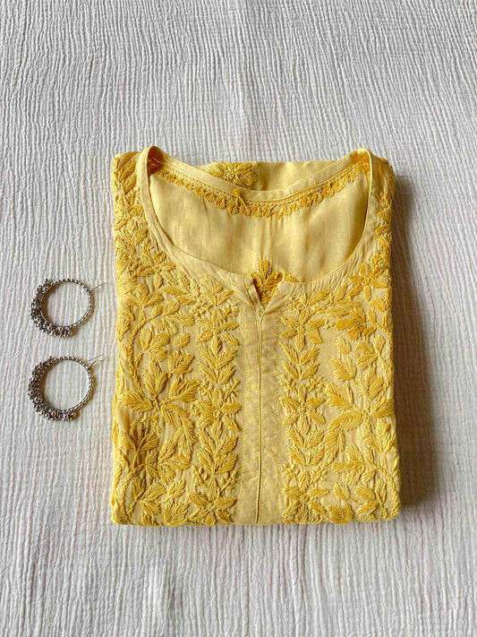 Sahiba Modal Chikankari Kurta (Yellow)