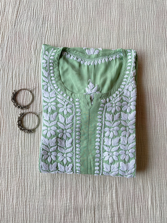 Nazakat Modal Chikankari Kurta (Green)