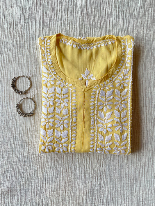 Nazakat Modal Chikankari kurta (Yellow)