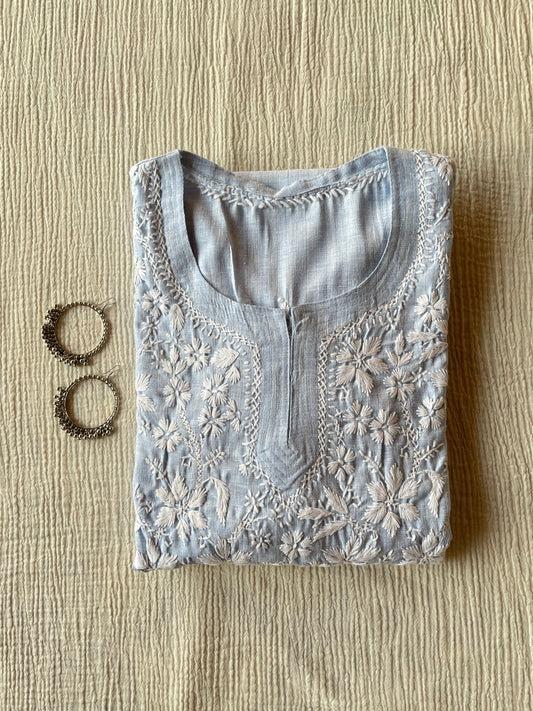 Cotton Chikankari kurta(Powder Blue)