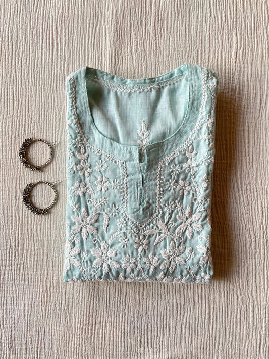 Cotton Chikankari kurta(Sea Green)