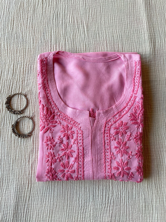 Rayon Cotton Chikankari Kurta(Pink)