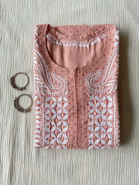 Cotton Chikankari Kurta(Peach)