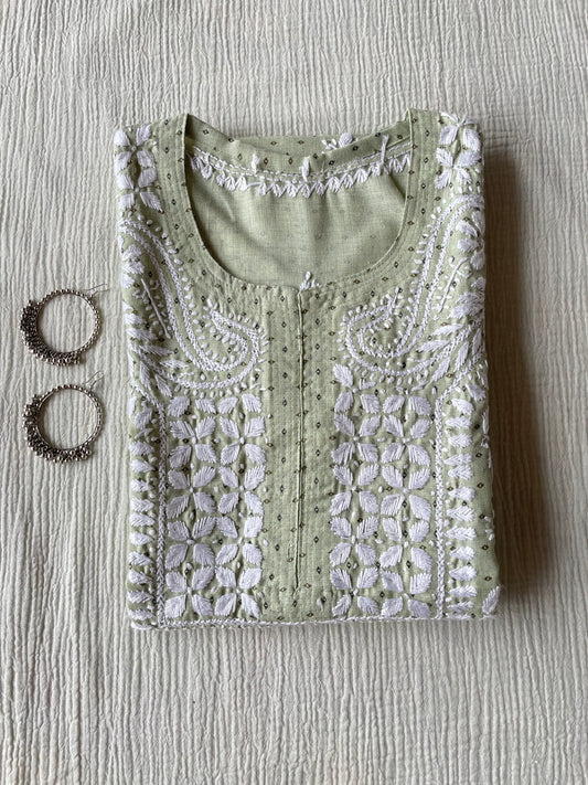 Cotton Chikankari Kurta(Pista Green)