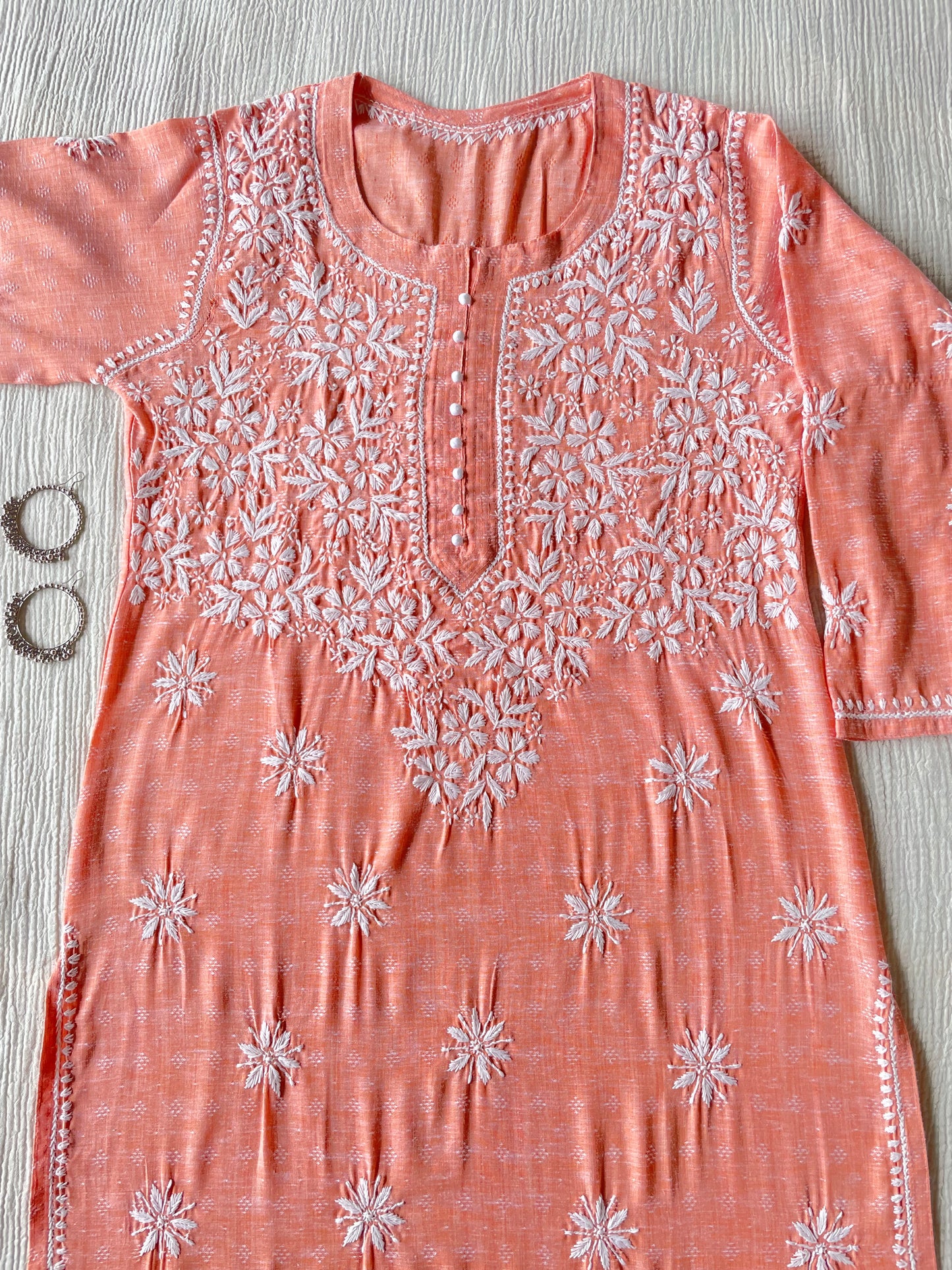 Potli Button cotton Chikankari kurta (Peach)