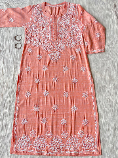 Potli Button cotton Chikankari kurta (Peach)