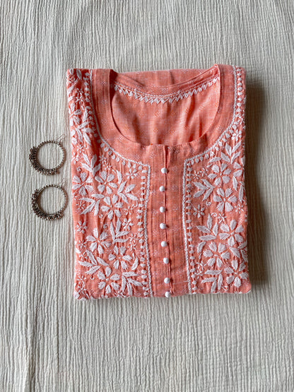 Potli Button cotton Chikankari kurta (Peach)