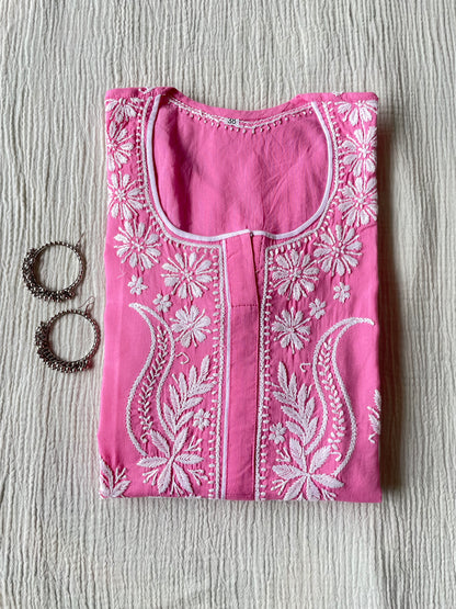 Cotton Chikankari Kurti(Pink)