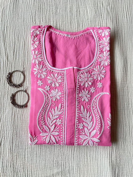 Cotton Chikankari Kurti(Pink)