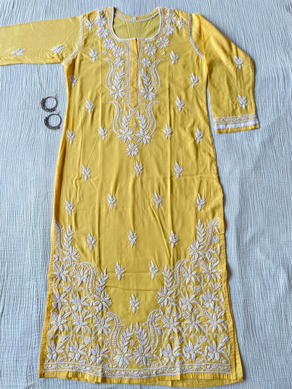 Cotton Chikankari Kurta ( Yellow)