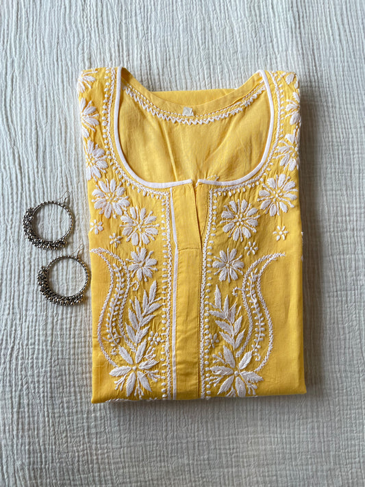 Cotton Chikankari Kurta ( Yellow)