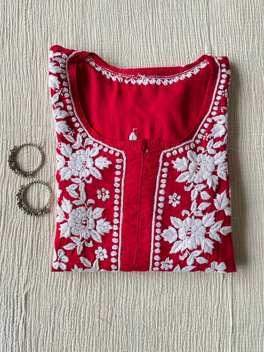 Gul Modal Chikankari Kurta(Red)