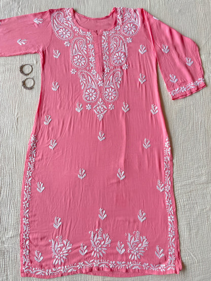 Modal Chikankari Kurta (Pink)