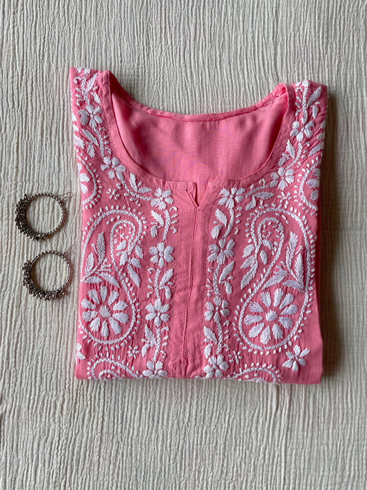 Modal Chikankari Kurta (Pink)