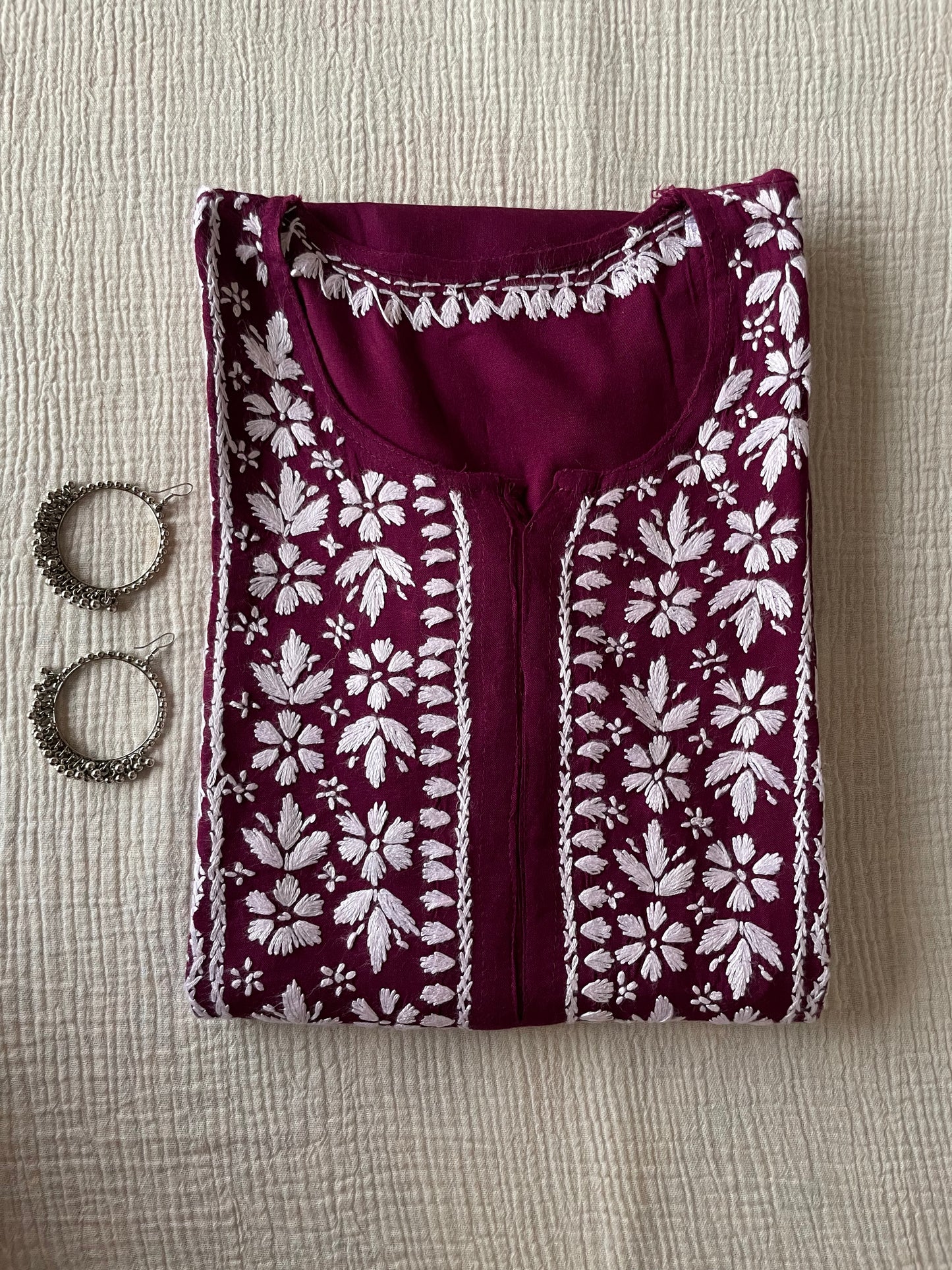 Rayon Chikankari Kurta (Wine)