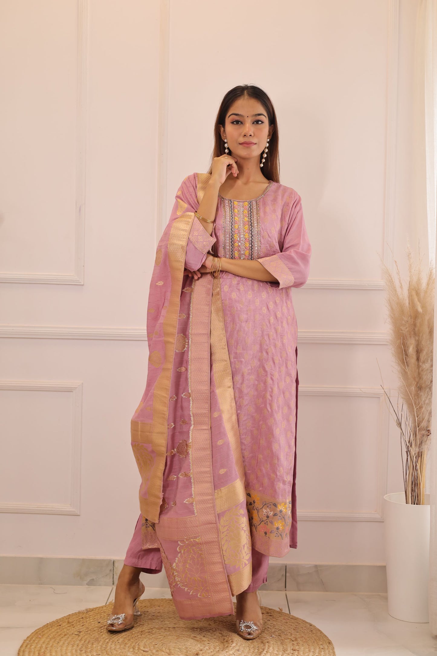 Lilac Banarsi Work inspired suit set (Lilac) - set of 3