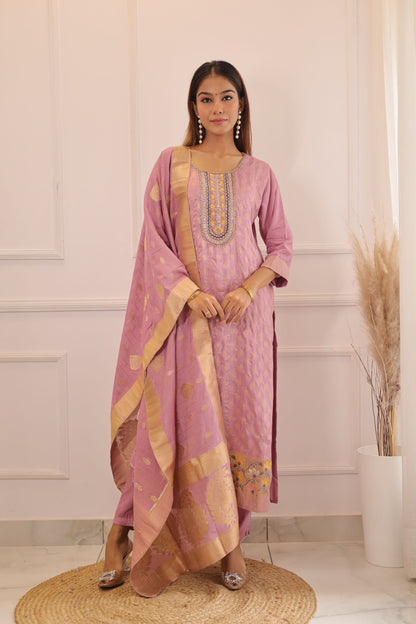 Lilac Banarsi Work inspired suit set (Lilac) - set of 3