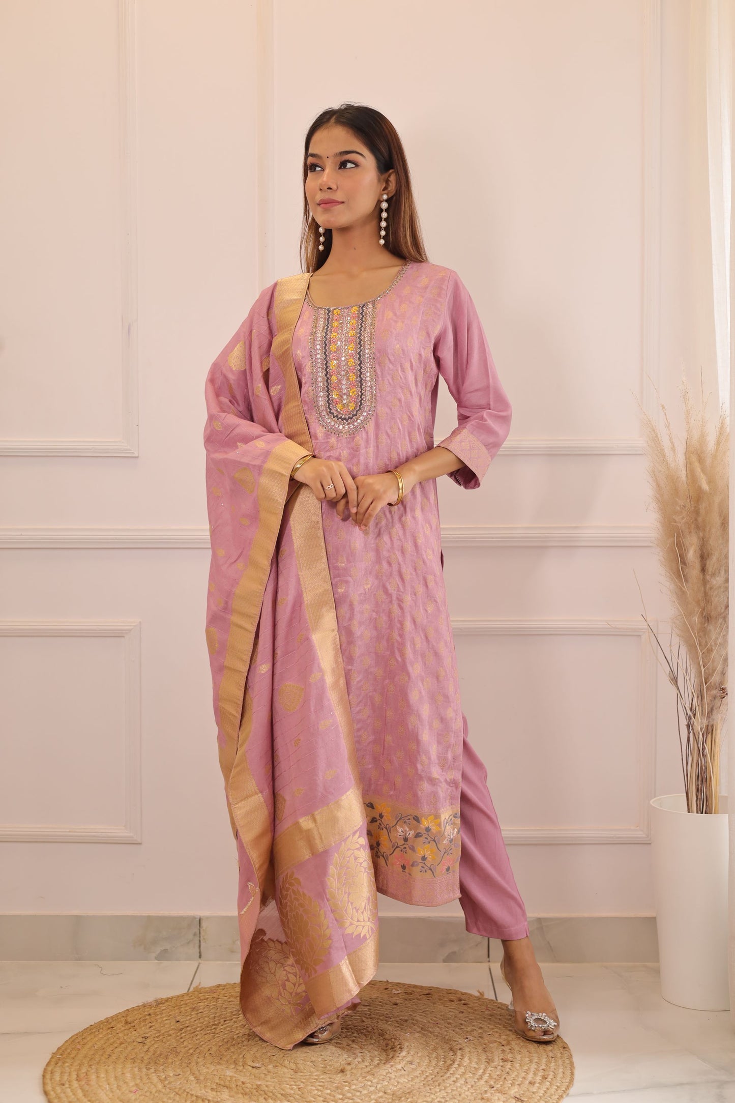 Lilac Banarsi Work inspired suit set (Lilac) - set of 3